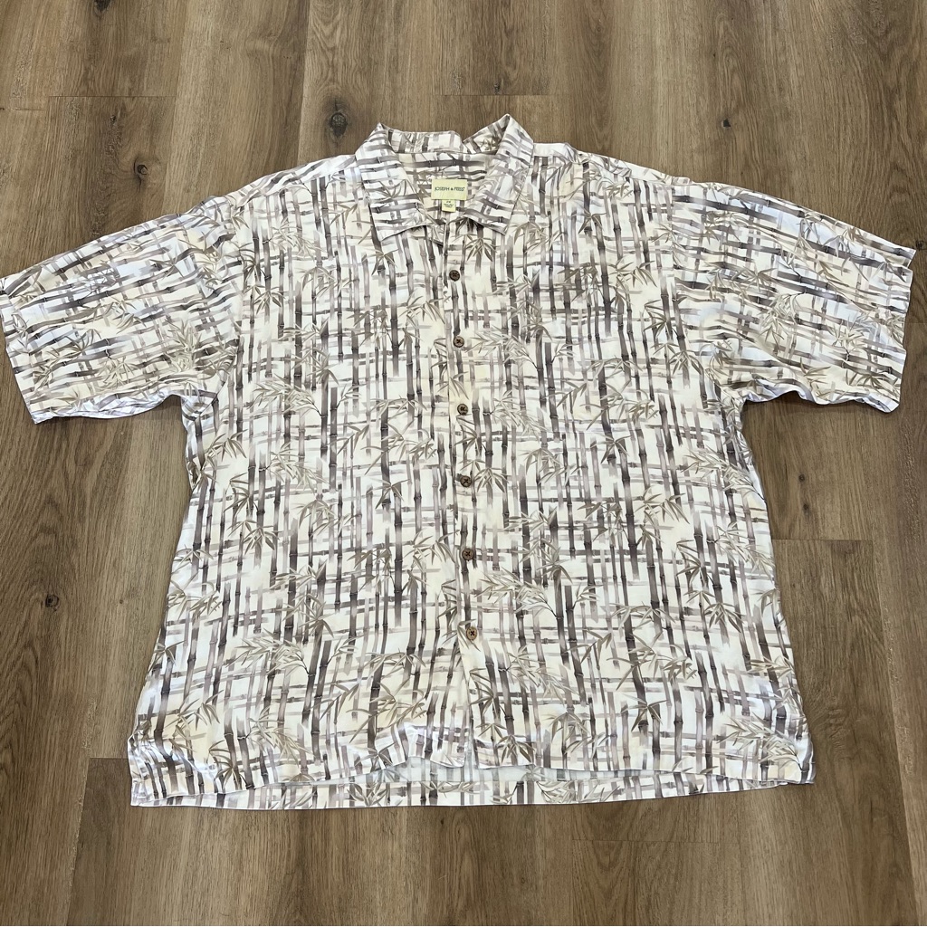 Joseph  Feiss Silk Hawaiian Resort Wear Button Down Shirt Bamboo Print Size 2x